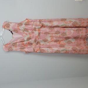 Avenue Sleeveless Chiffon Pink Orange Sage Green Floral Midi Cocktail Dress 24